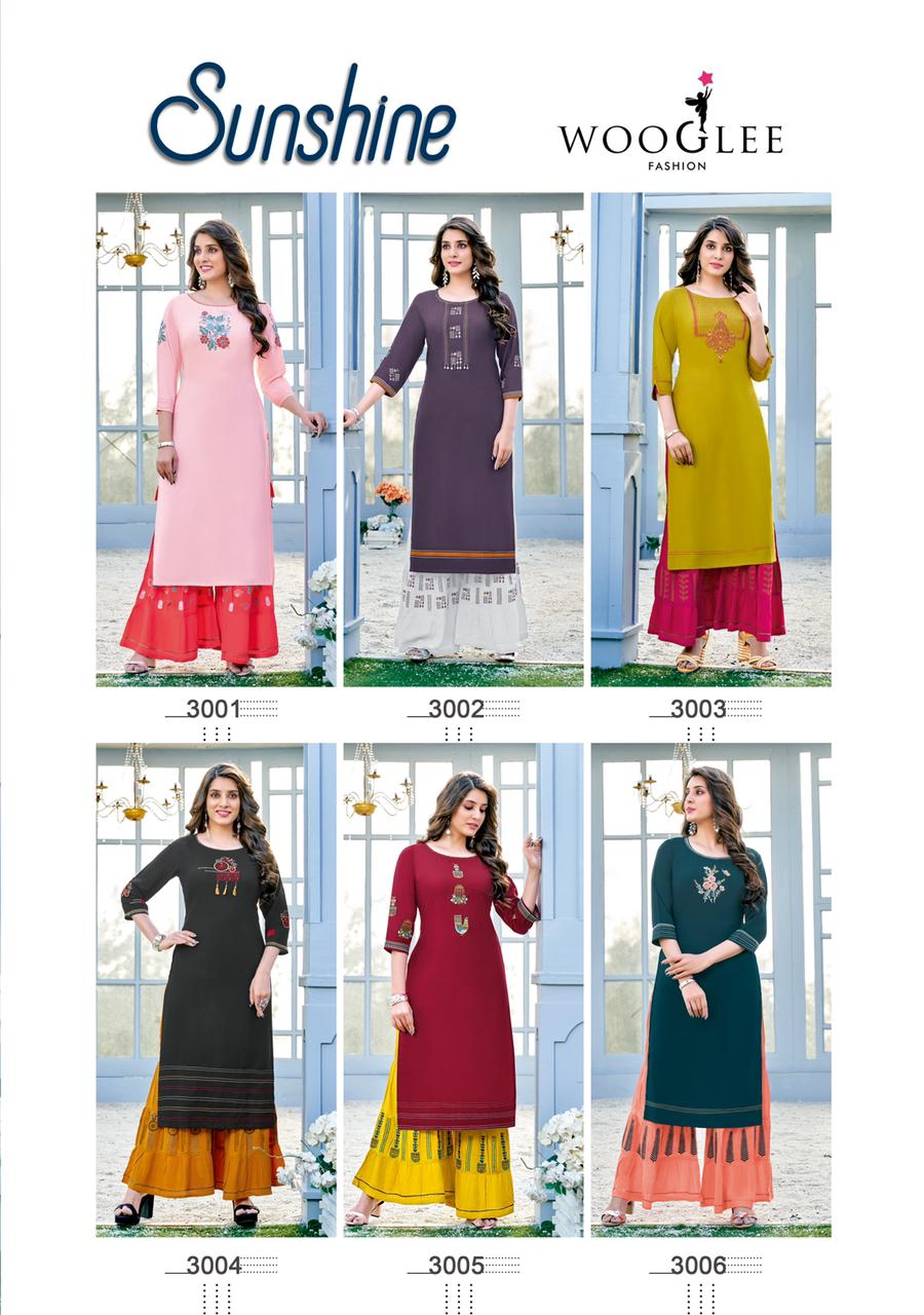 Wooglee Sunshine New Designer Ethnic Wear Kurti With Bottom Collection